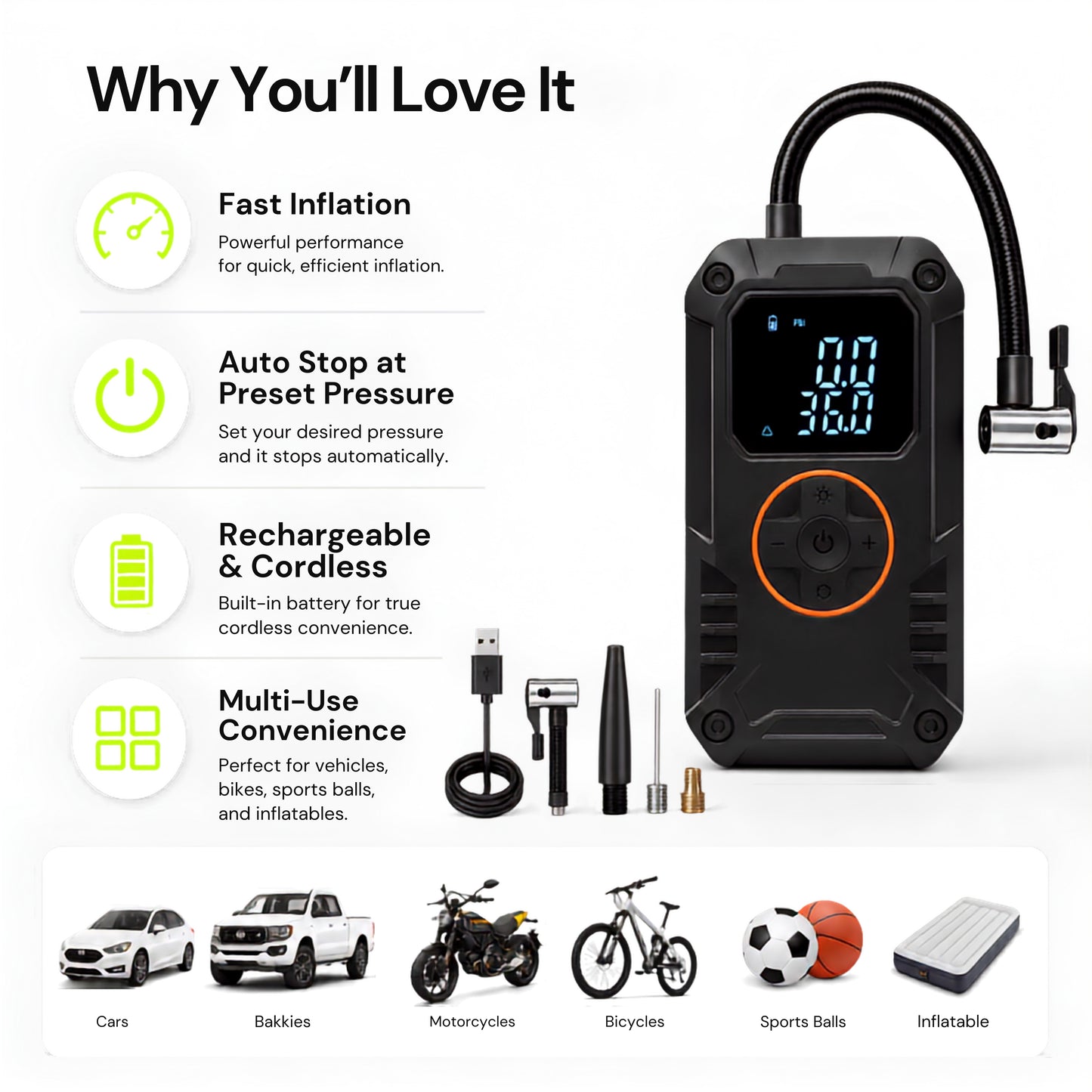 UltraPump Pro | Portable Rechargeable Digital Tyre Inflator